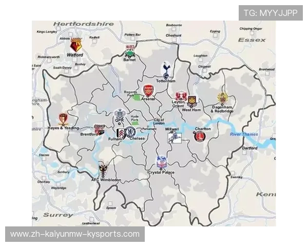 英超球队在地图上的位置分布